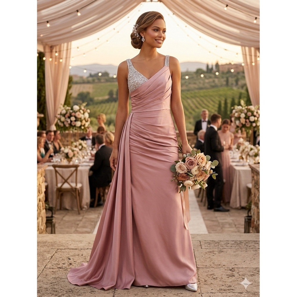 Jessica Angel Pink Satin One-Shoulder Evening Gown Glimmer Sequin Prom Dress S